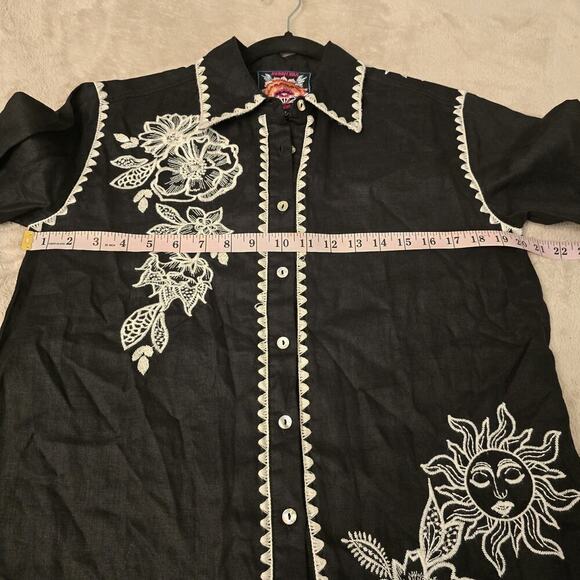Johnny Was Addison Kimono Sleeve Shirt Black Floral Embroidered Linen Tunic XS - Picture 10 of 16